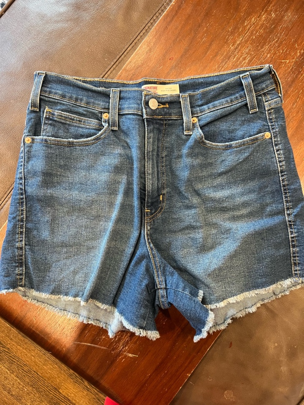 Signature by Levi Strauss Dark Blue Frayed Hem Denim Shorts